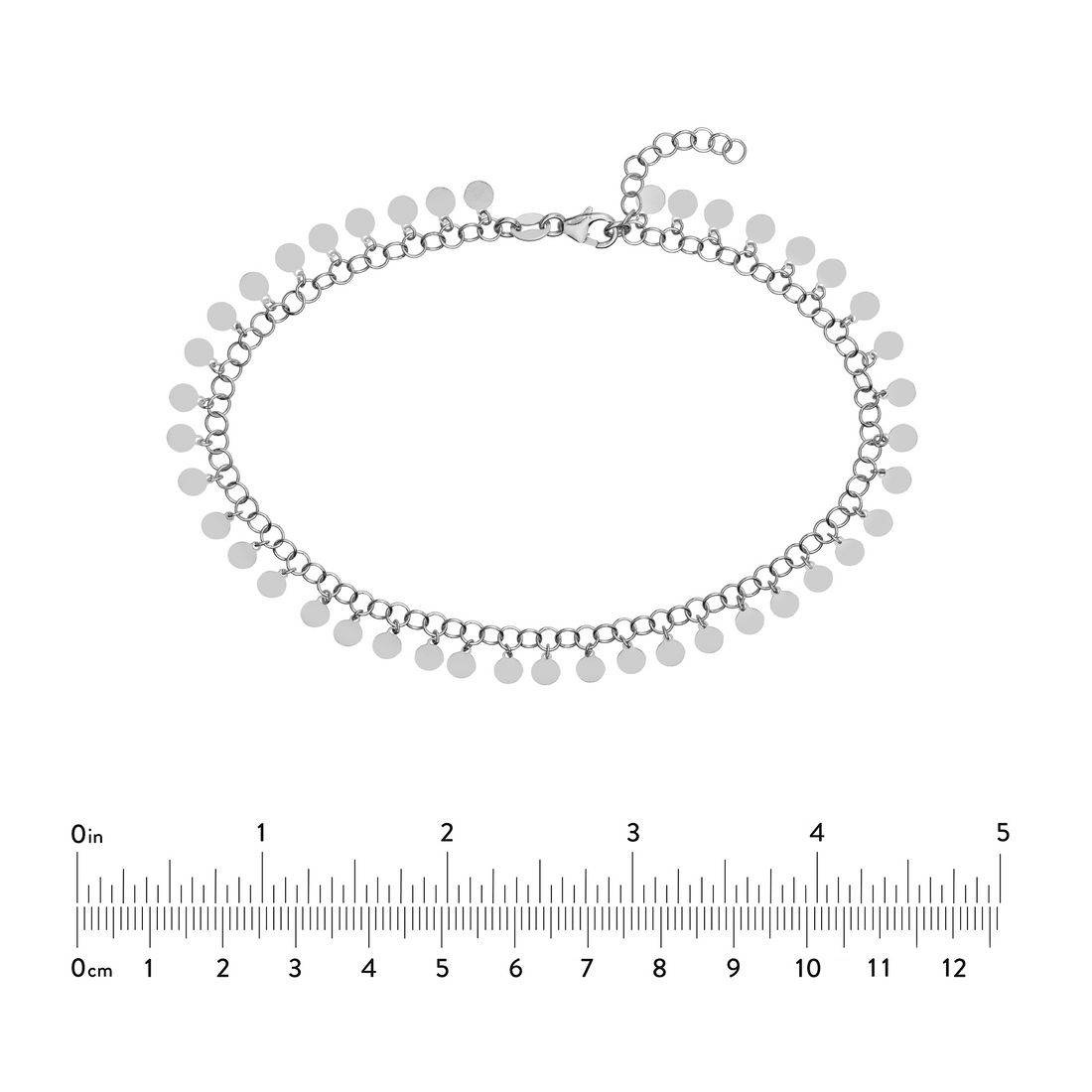 Sterling Silver Round Link Hanging Circle 10" Anklet