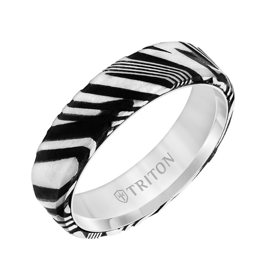 Triton Shite Tungsten and Damascus Steel Overlay 8mm Ring