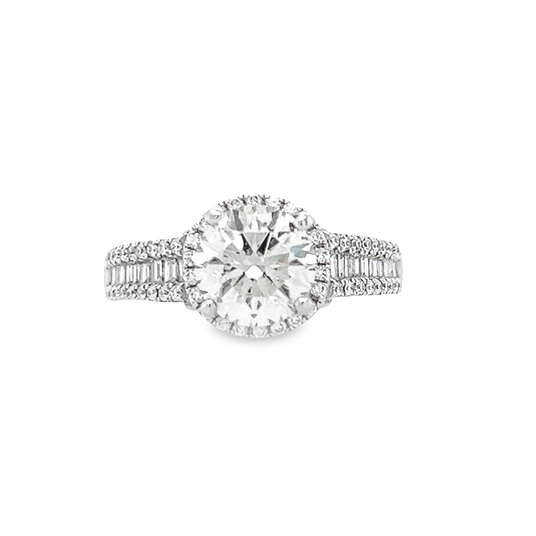 18K White Gold Natural Round Brilliant Diamond Halo Engagement Ring (1.51ct)