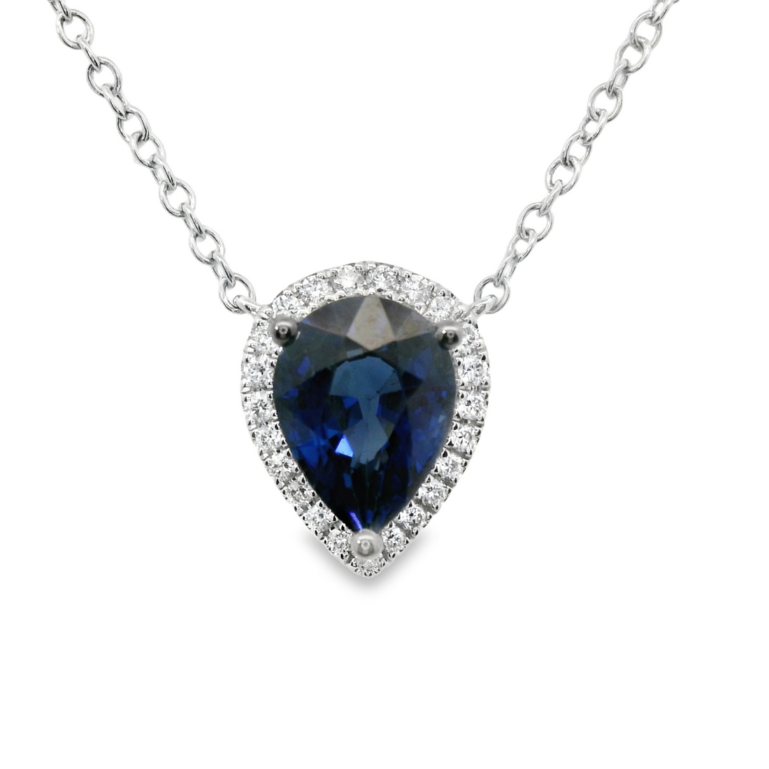 18kt White Gold Natural Pear Sapphire and Diamonds Pendant (1.90ct)