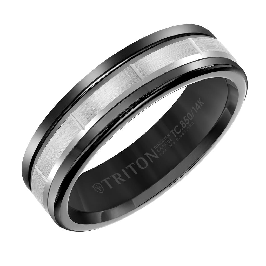 Triton Black Tungsten Carbide and 14K White Gold 6mm Ring