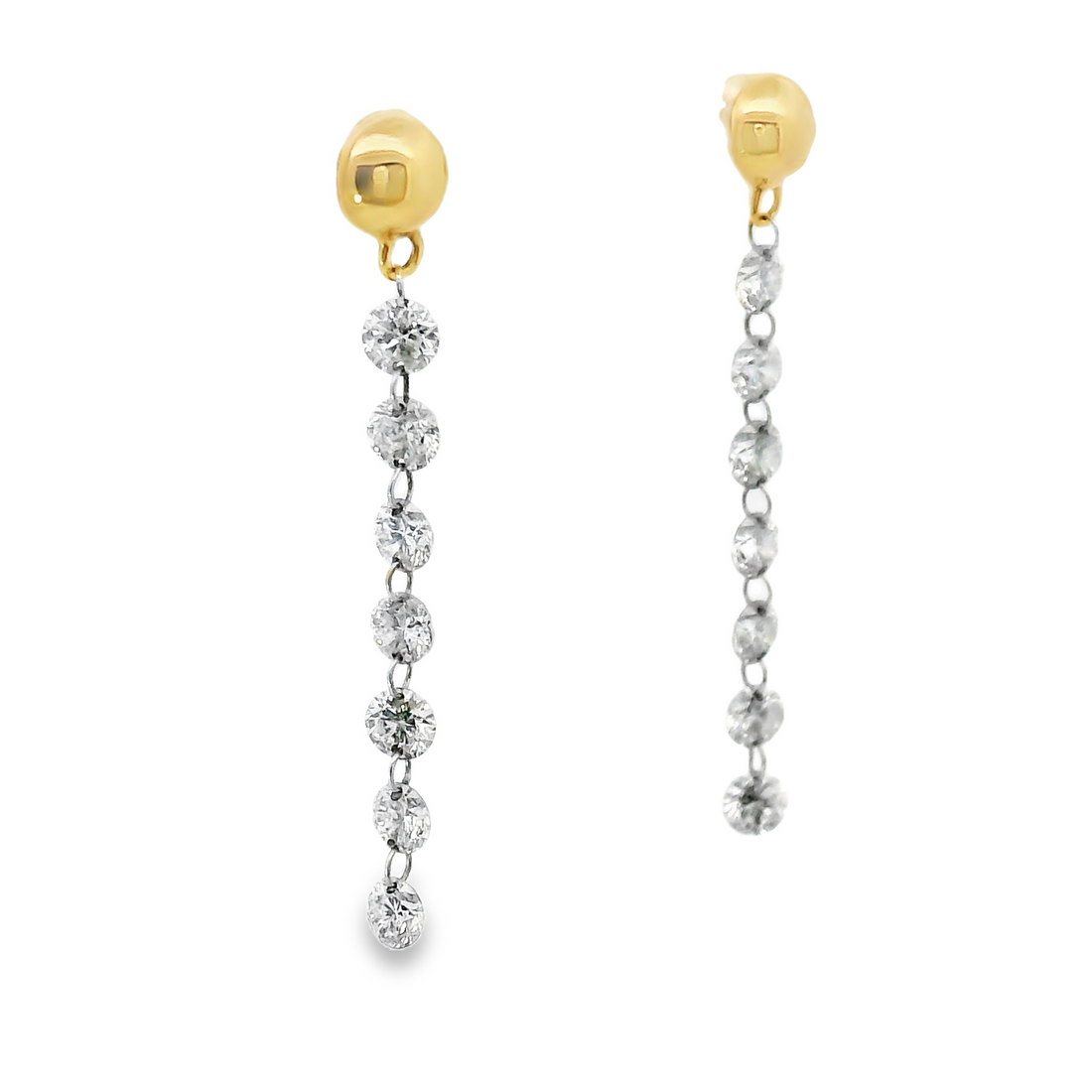 18kt Two-Tone Round Natural Diamonds Drop Earrings (.75ct)