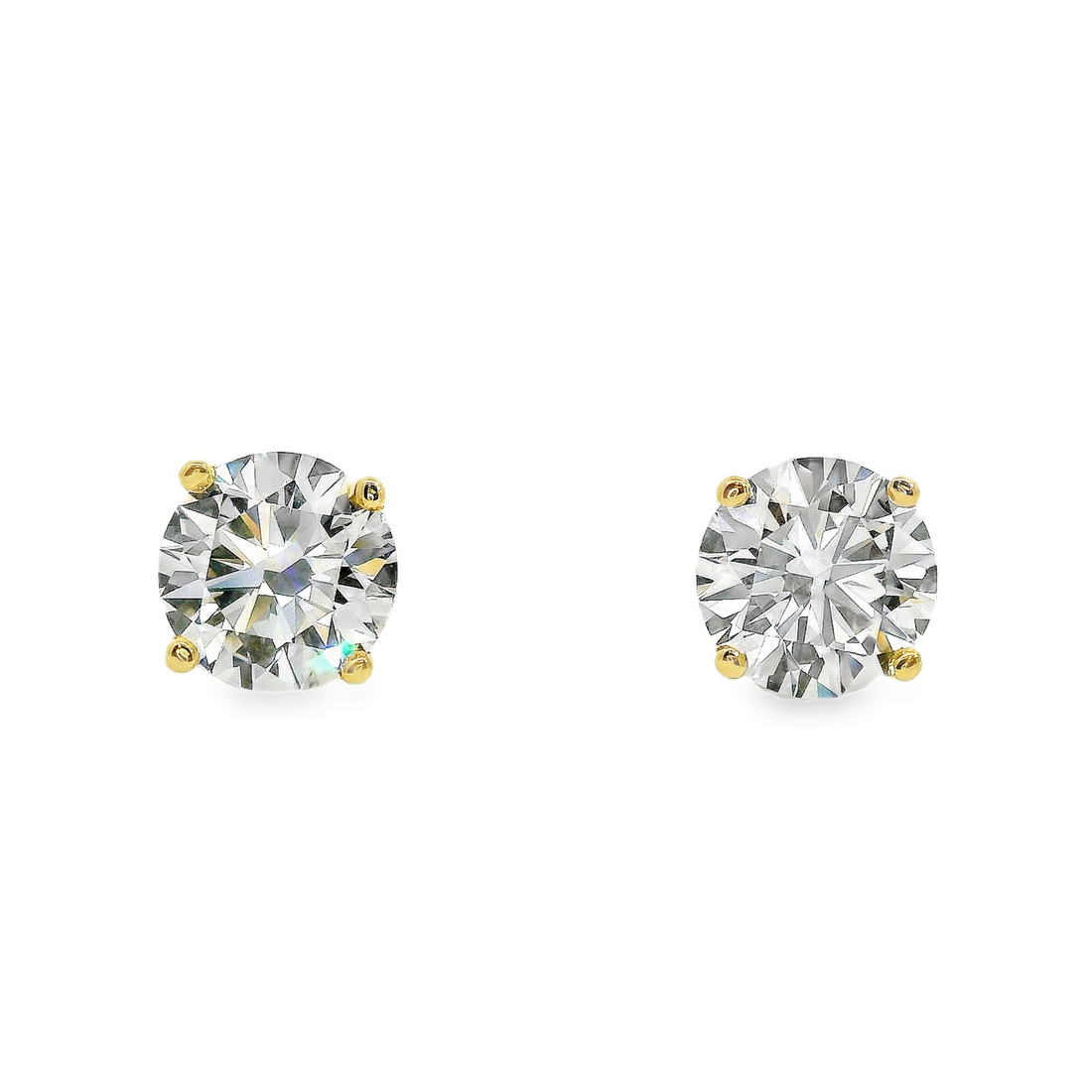 14kt Yellow Gold Lab-Grown Round Diamond Four-Prong Martini-Style Stud Earrings (2.05ct)