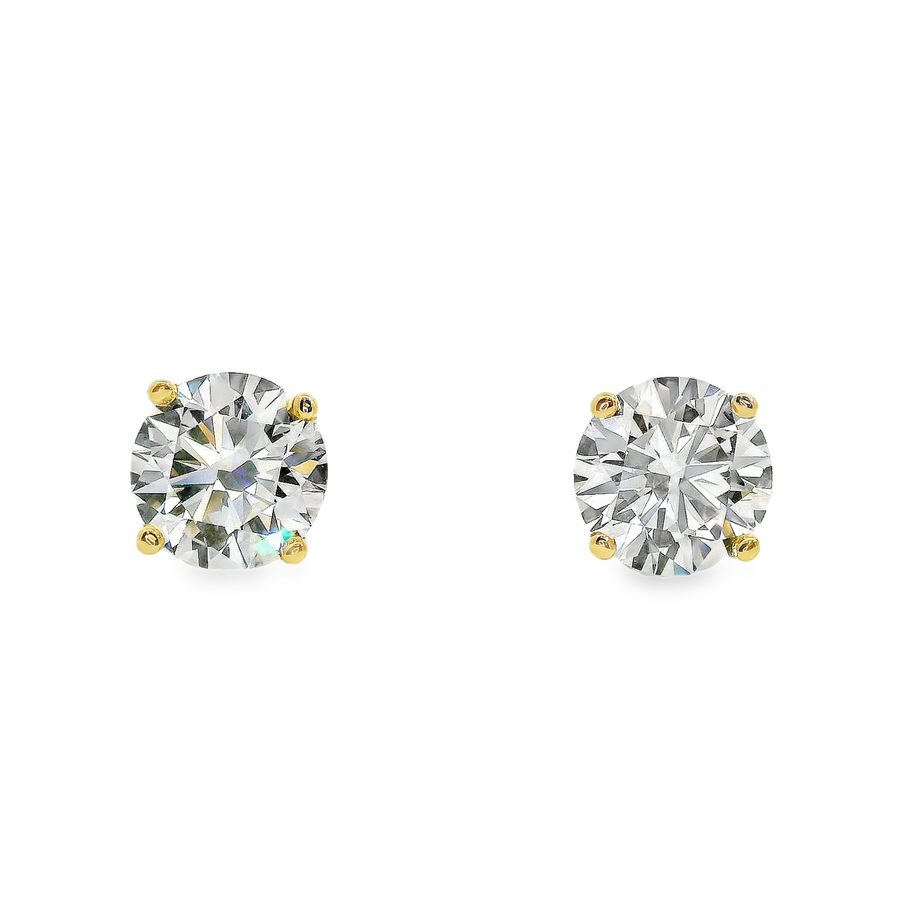 14kt Yellow Gold Lab-Grown Round Diamond Four-Prong Martini-Style Stud Earrings (2.05ct)