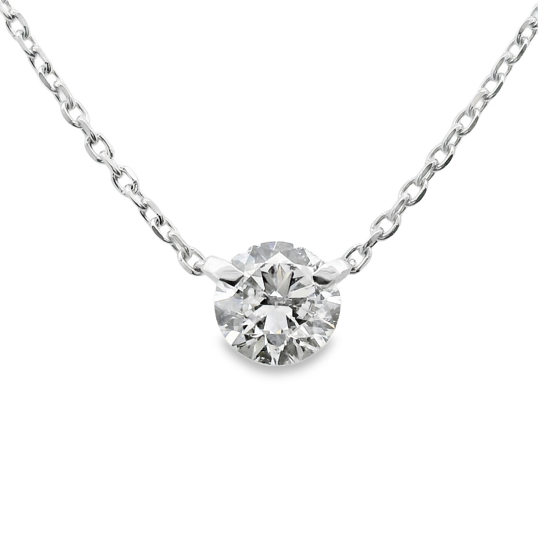 18kt White Gold Natural Round Diamond Solitaire Pendant (1.0ct)