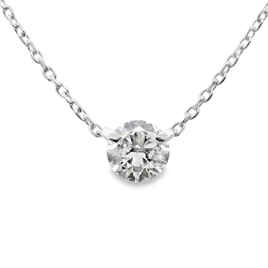 18kt White Gold Natural Round Diamond Solitaire Pendant (1.0ct)