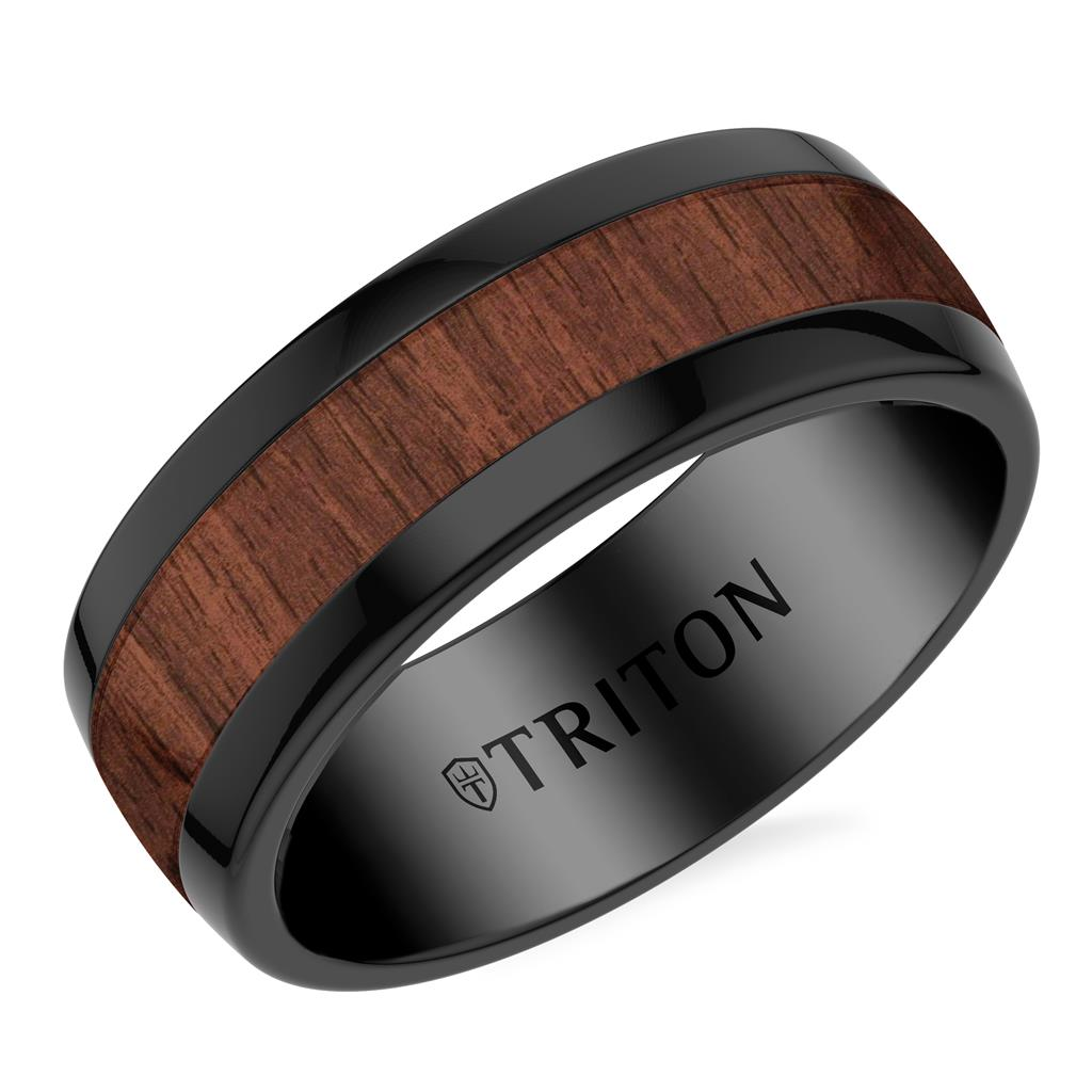Triton Black Tungsten & Walnut Inlay 8mm Polished Finish Ring
