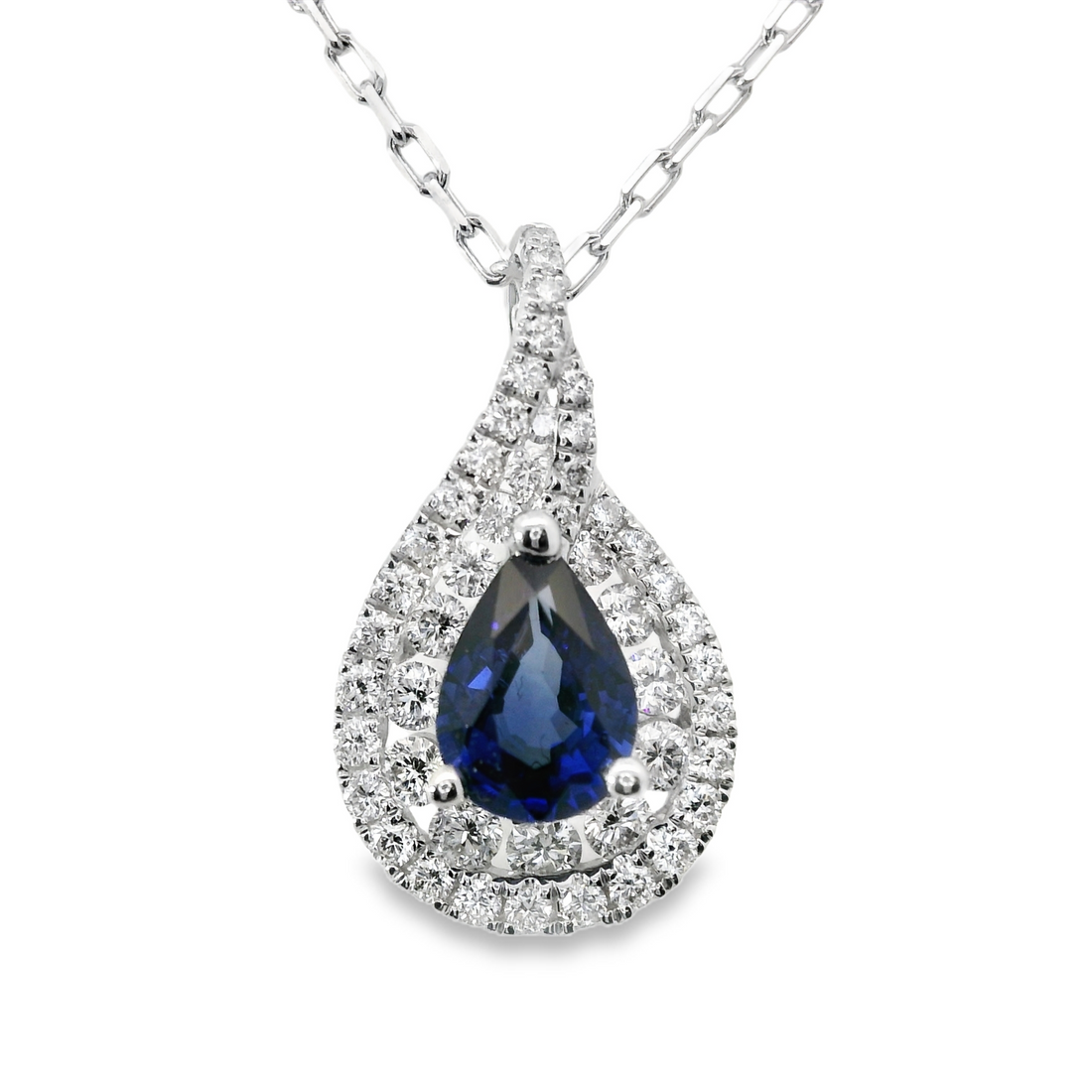 18kt White Gold Natural Pear Sapphire And Natural Diamonds Pendant (1.16ct)