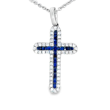 18kt White Gold Natural Diamonds And Natural Sapphires Pendant (0.59ct)