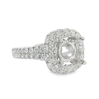 18kt White Gold Natural Round Diamond Halo Semi-Mount Ring (1.72ct)
