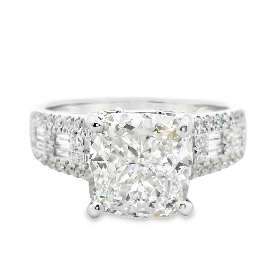 18kt White Gold Lab-Grown Cushion Diamond Engagement Ring (3.77ct)