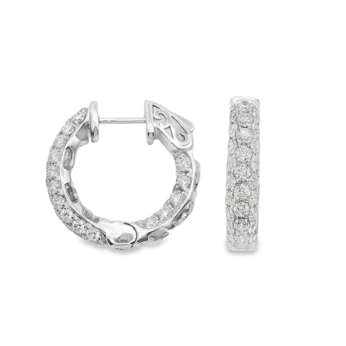 18kt White Gold Round Diamond Small Hoop Earrings (1.31ct)