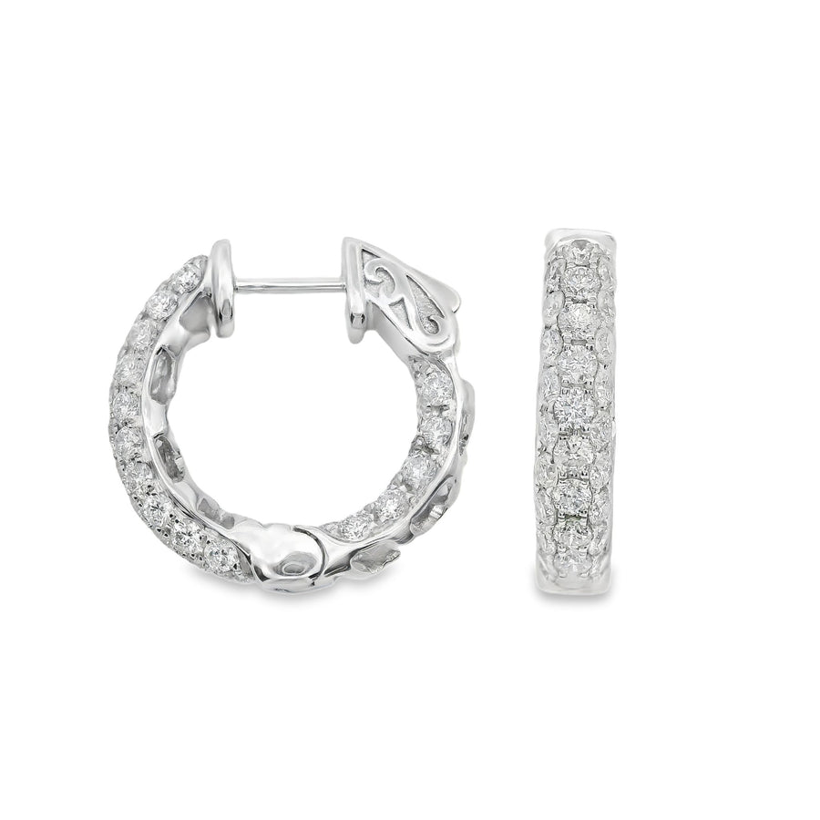 18kt White Gold Round Diamond Small Hoop Earrings (1.31ct)