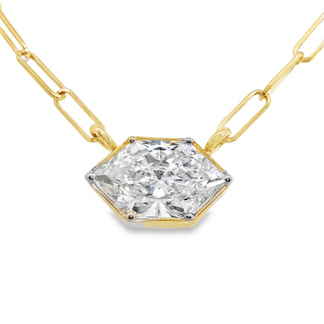 14kt Yellow Gold Lab-Grown Bezel Set Hexagonal-Cut Diamond Pendant (2.09ct)