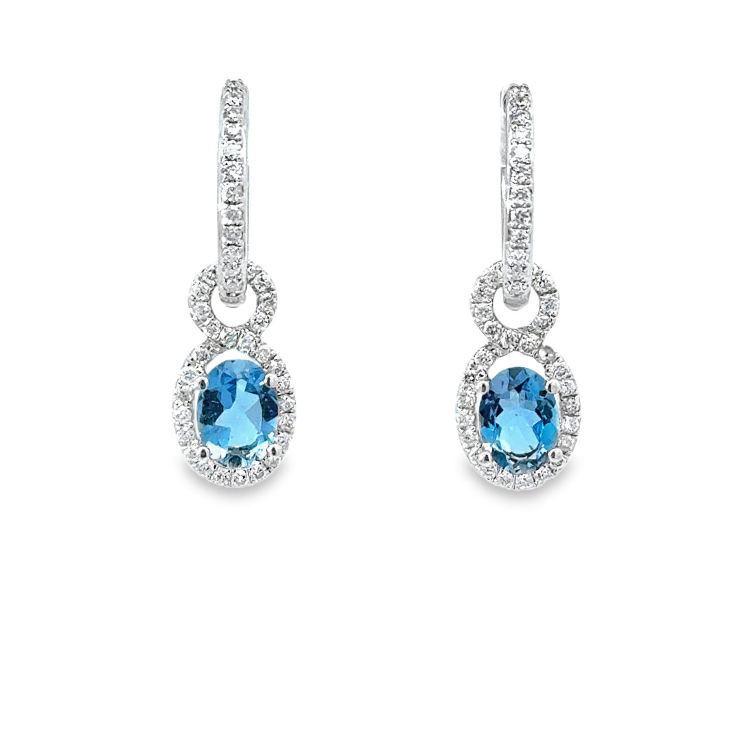 18K White Gold Diamond and Aquamarine Dangle Earrings (1.63ct)