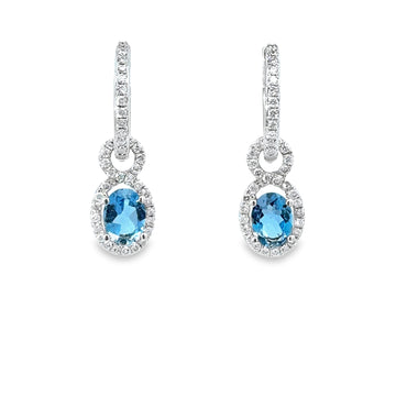 18K White Gold Diamond and Aquamarine Dangle Earrings (1.63ct)