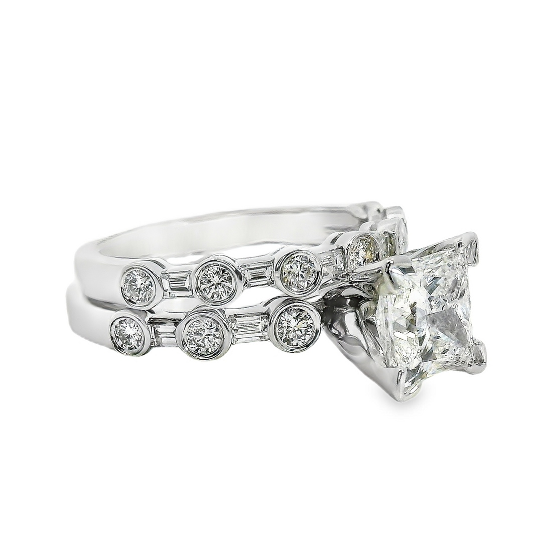 18kt White Gold Lab-Grown Princess Diamond and Natural Diamond Wedding Ring Set (2.92ct)