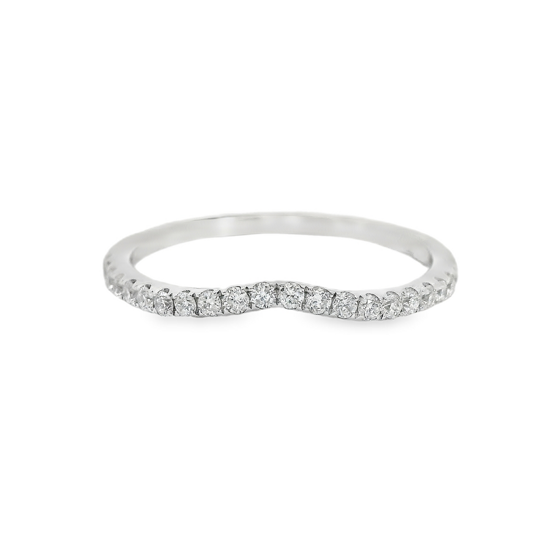 14kt White Gold Natural Round Diamond Curved Wedding Ring (.22ct)