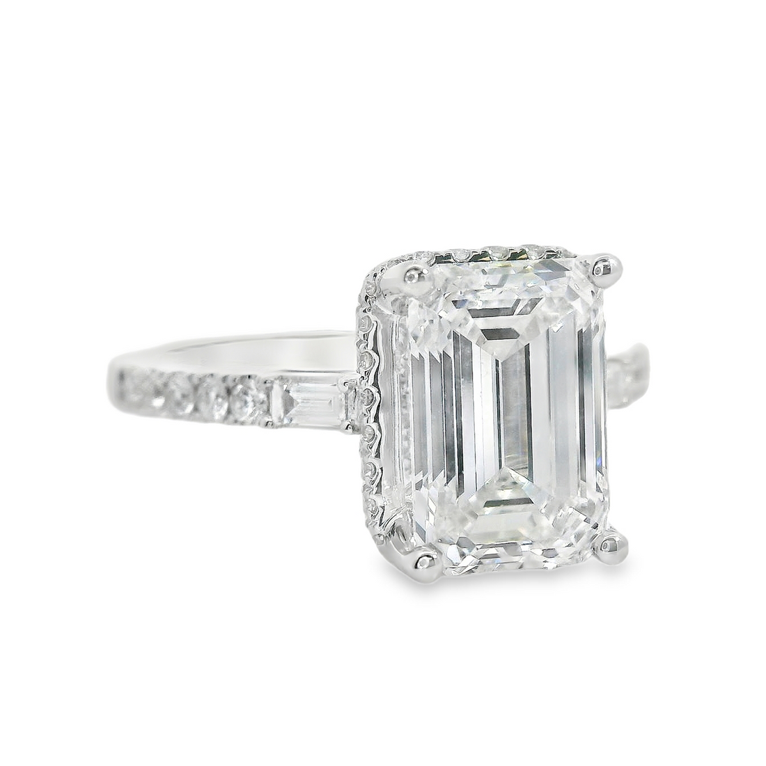 18kt White Gold Lab-Grown Emerald & Natural Round Diamond Engagement Ring (3.00ct)