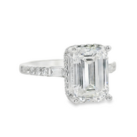 18kt White Gold Lab-Grown Emerald & Natural Round Diamond Engagement Ring (3.00ct)