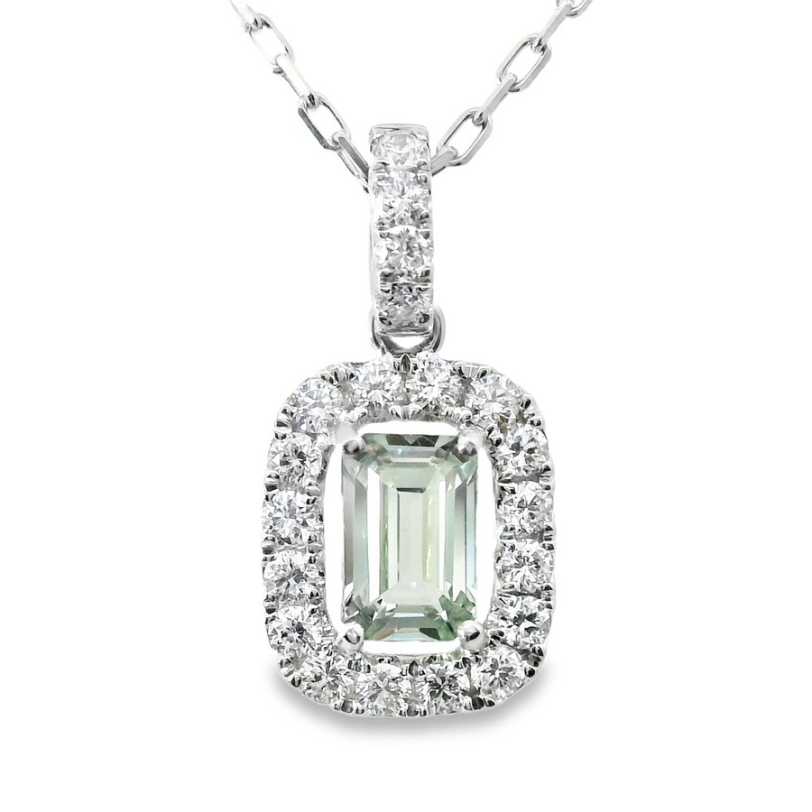 18kt White Gold Natural Diamonds And Lab Grown Sapphire Pendant (1.17ct)