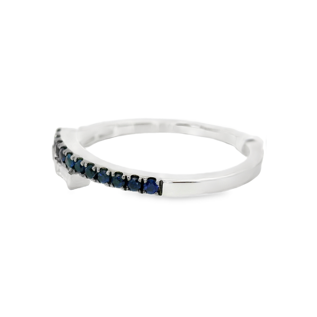 18kt White Gold Baguette Natural Diamonds and Round Natural Sapphires Ring (0.35ct)
