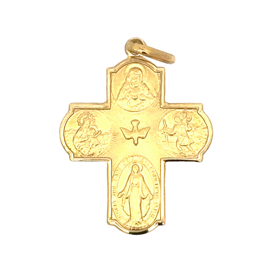 18K Yellow Gold Italian Made Four Way Cross Pendant (3.15g)