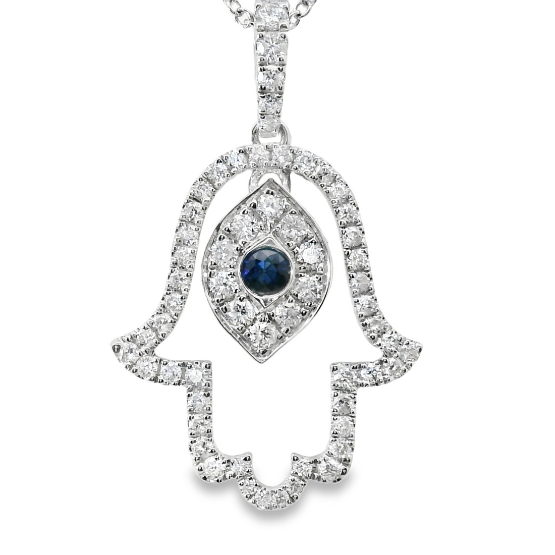 18kt White Gold Natural Sapphire And Natural Diamonds Pendant (0.48ct)