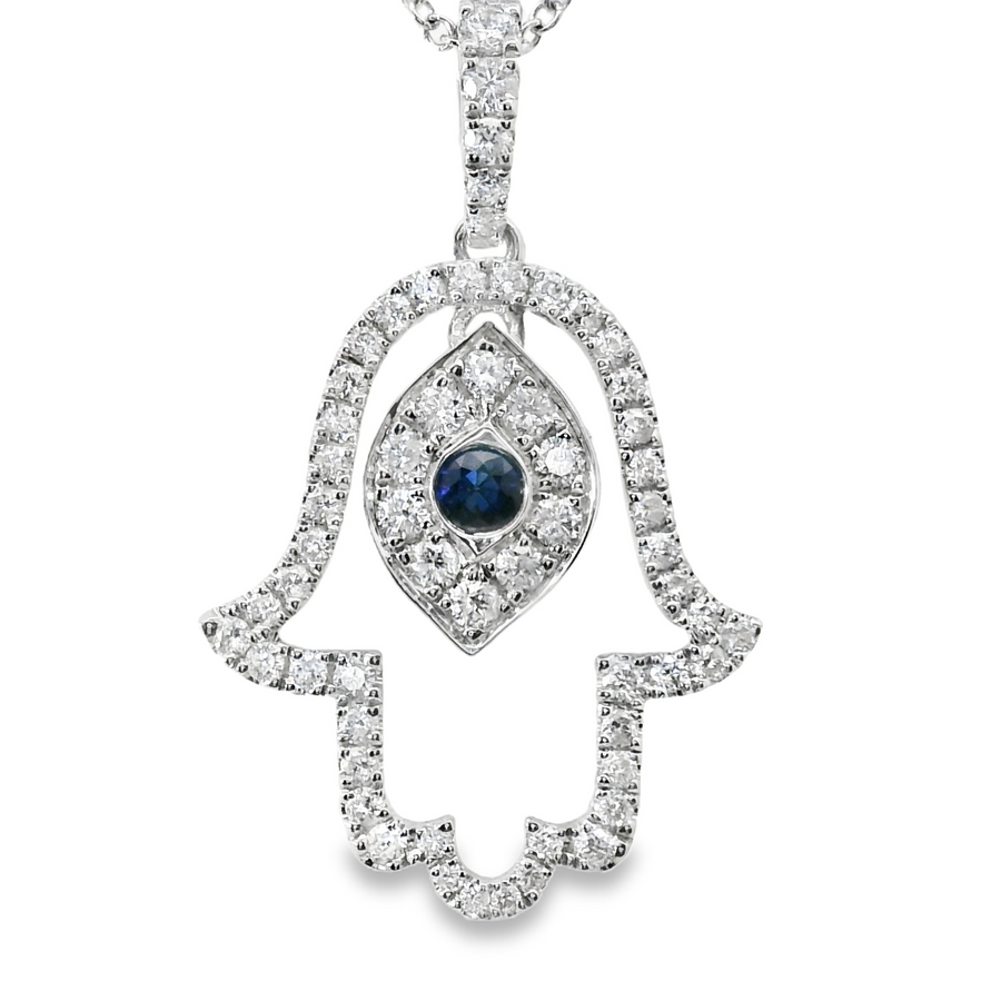 18kt White Gold Natural Sapphire And Natural Diamonds Pendant (0.48ct)