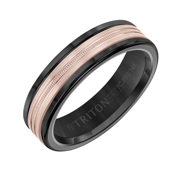 Triton 14K Rose Gold and Black Tungsten Carbide 6mm Ring