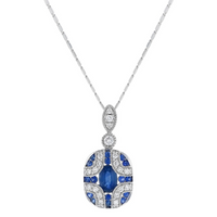 Oro Alexander 14kt White Gold Natural Round Sapphire and Diamond Art Deco Pendant (1.02ct)