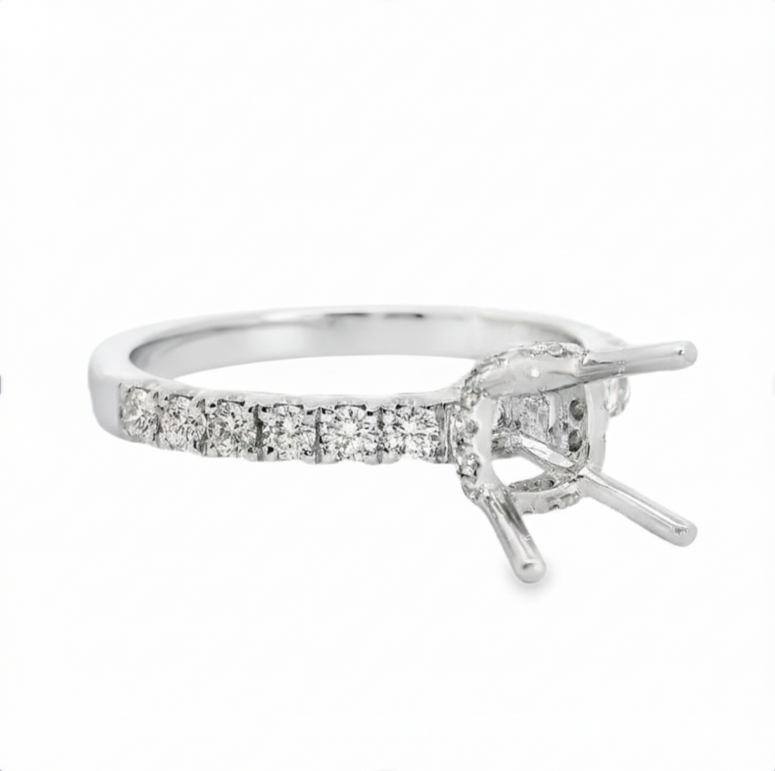 18kt White Gold Full-Cut Diamond Hidden Halo Semi-Mount Ring (.38ct)