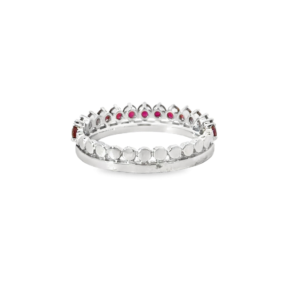 18kt White Gold Round Natural Diamonds and Round Natural Rubies Ring (1.11ct)