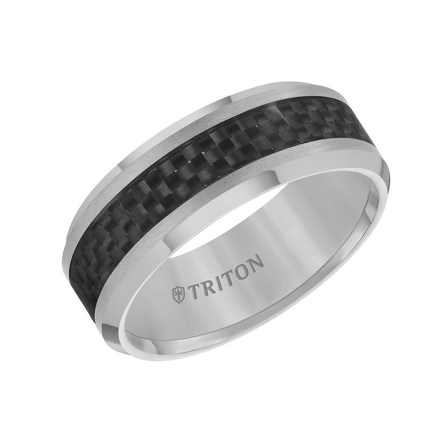 Triton Tu-Tone Tungsten 8mm Polished Finish Ring