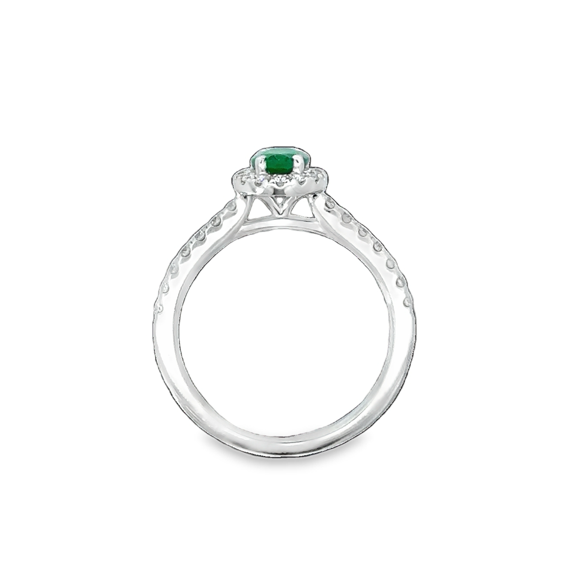 18kt White Gold Oval Natural Emerald and Round Natural Diamond Halo Ring (.86ct)