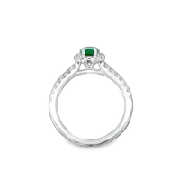 18kt White Gold Oval Natural Emerald and Round Natural Diamond Halo Ring (.86ct)