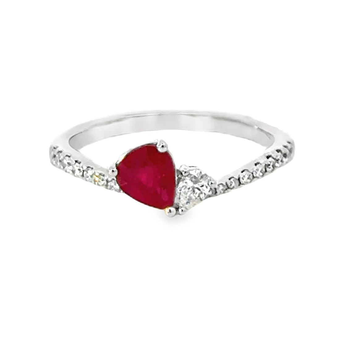 18kt White Gold Pear Natural Ruby and Pear Natural Diamond Ring (0.84ct)