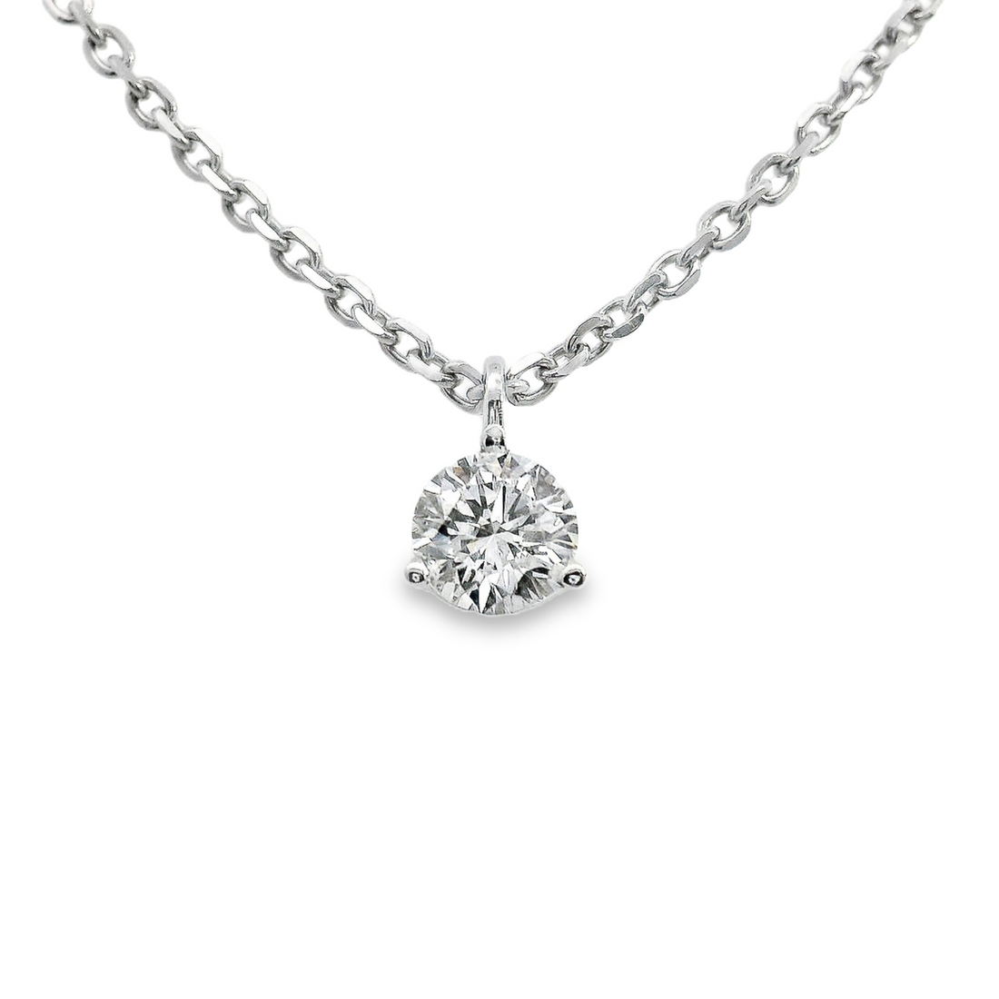 14kt White Gold Lab-Grown Round Diamond Solitaire Pendant (.53ct)