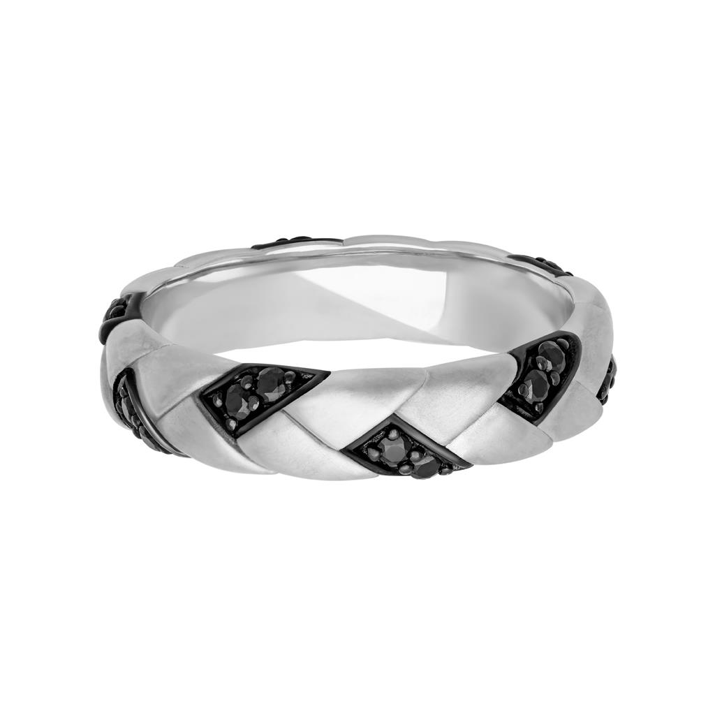 Goldman 14kt White Gold Natural Full-Cut Black Diamond 5mm Woven Ring (.40ct)