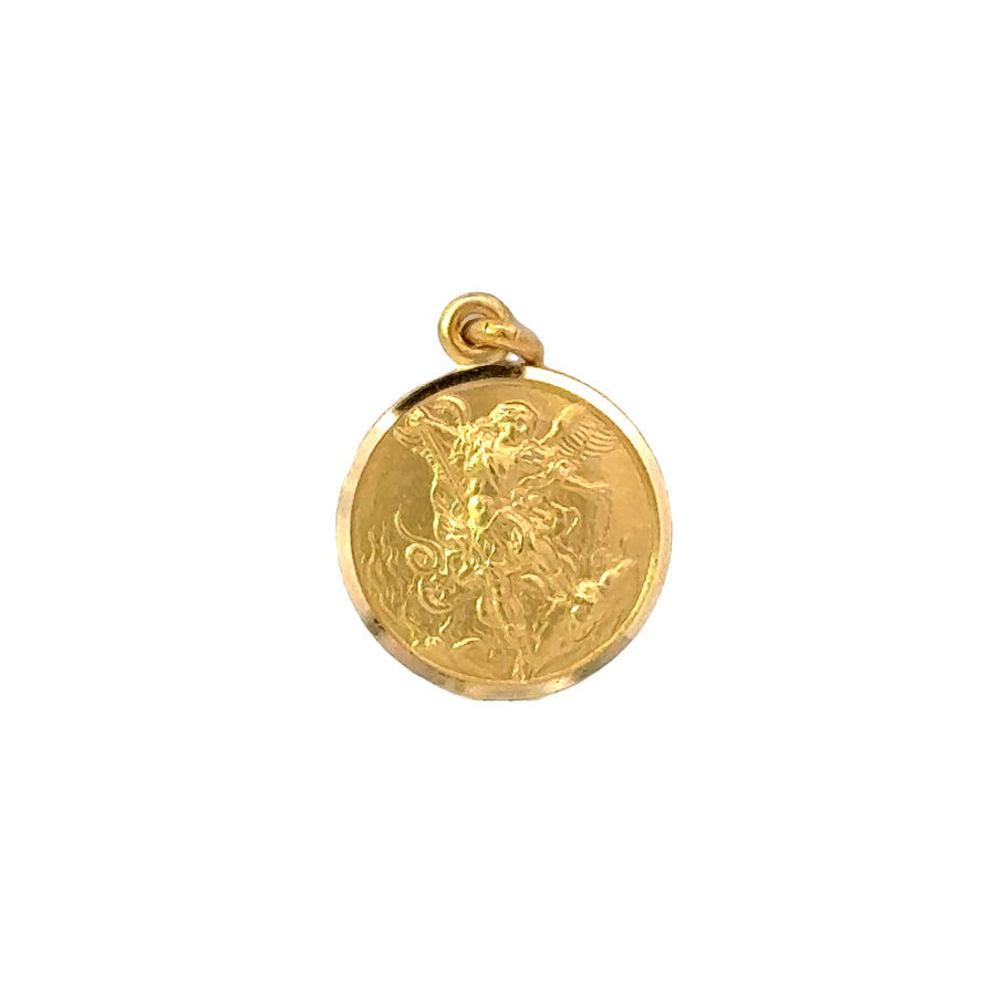 18K Yellow Gold 15mm St. Michael Medal Pendant (2.7g)