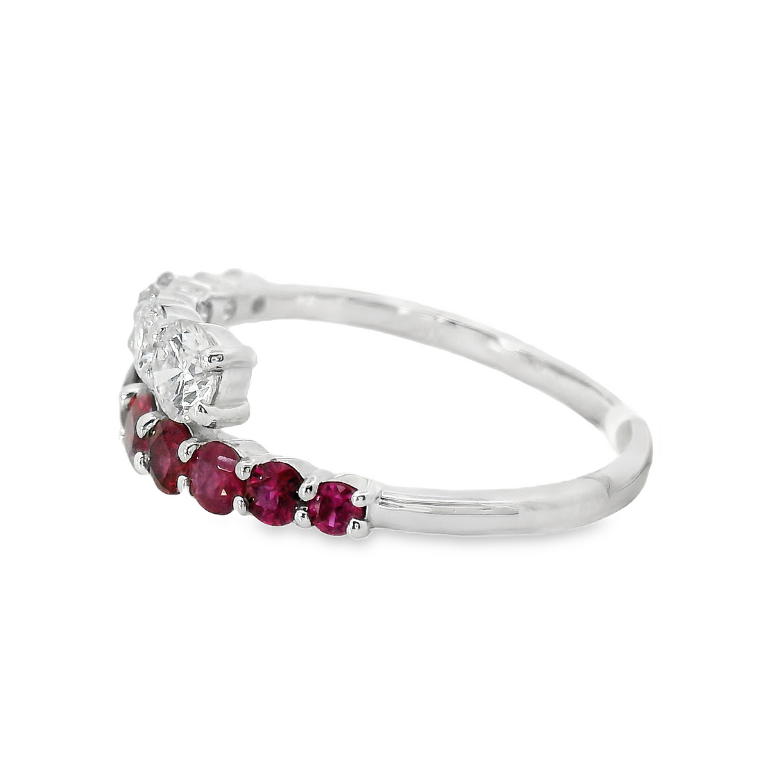 18kt White Gold Natural Round Rubies and Natural Round Diamonds Ring (1.09ct)