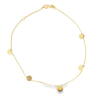 14kt Yellow Gold 6mm 10" 5-Piece Dangle Adjustable Anklet