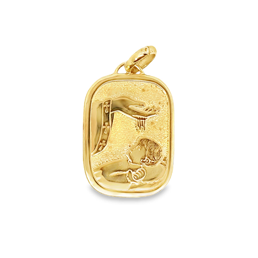 18K Yellow Gold Italian Made  Baptism Medal Pendant (2.4g)