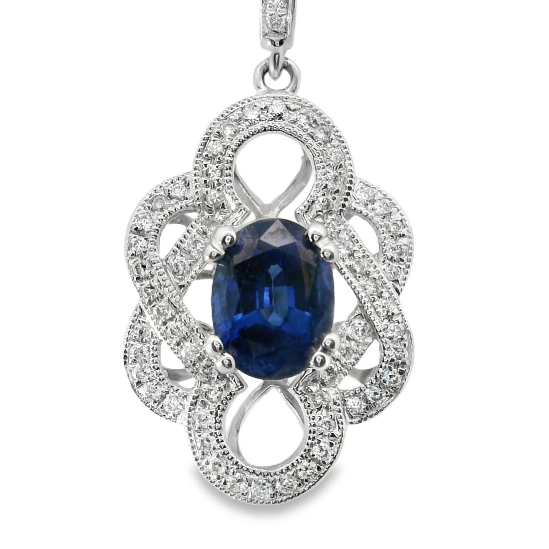 18kt White Gold Natural Diamonds And Natural Sapphire Pendant (1.41ct)
