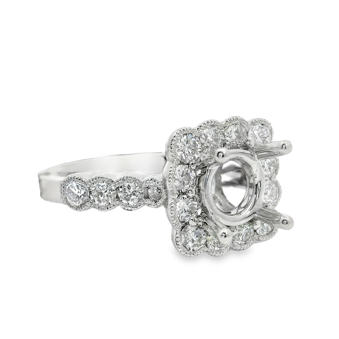 18kt White Gold Full-Cut Diamond Halo Semi-Mount Ring (.89ct)