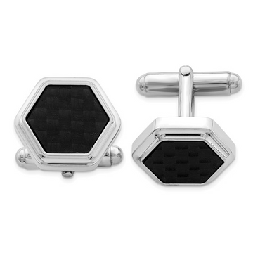 Sterling Silver Rhodium Plated Hexagon Cuff Links