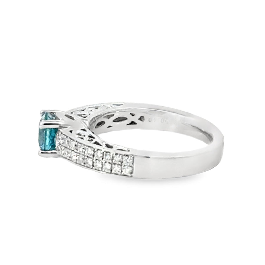 18kt White Gold Round Natural Zircon and Round Natural Diamonds Ring (1.66ct)