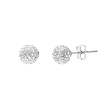 14kt White Gold 8mm Hollow Laser Ball Stud Earrings
