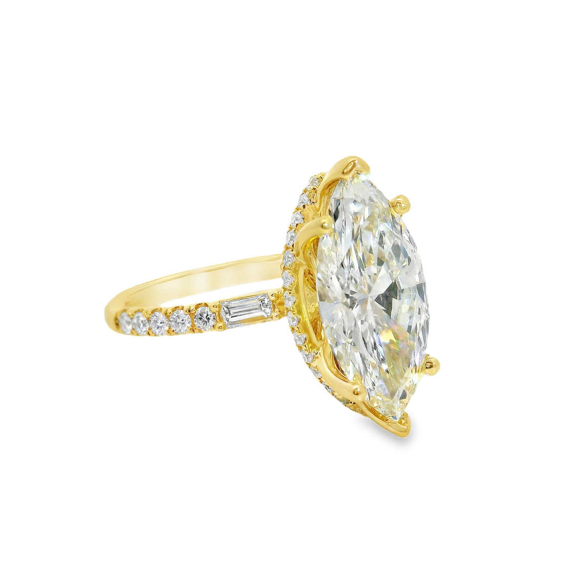 18kt Yellow Gold Lab-Grown Marquise and Natural Diamonds Engagement Ring (3.50ct)