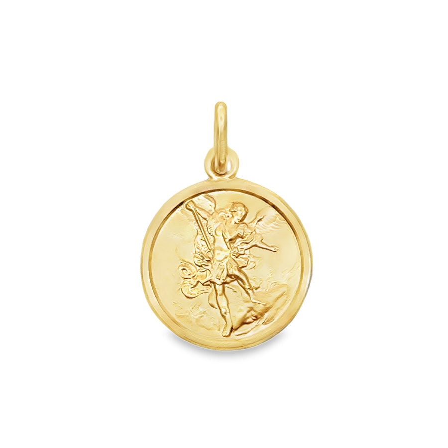 18kt Yellow Gold 17mm Italian Made St. Michael Medal (3.4g)